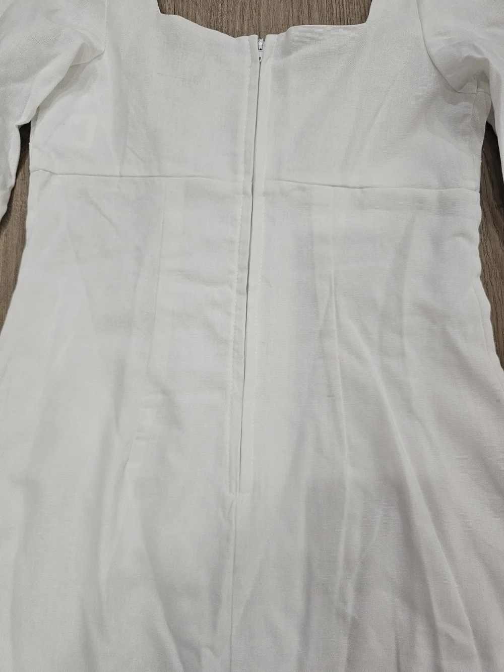 NWT Speechless White Linen Blend Long Puff Sleeve Square Neck Mini Dress in S&M - Picture 3 of 15